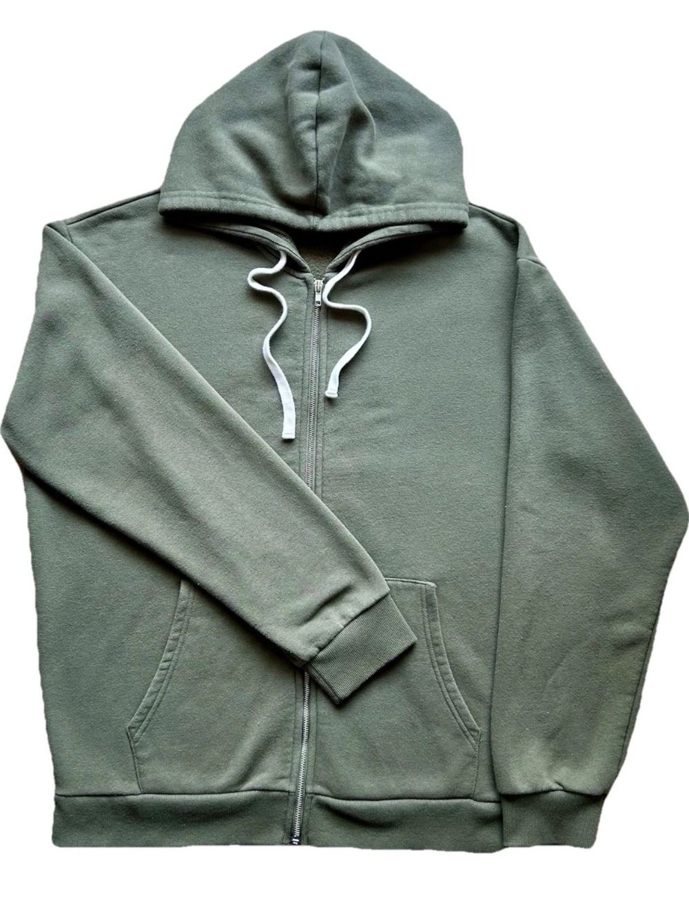 Blank Olive Green Zip Hoodie | Men's Large | Minimalist Utility